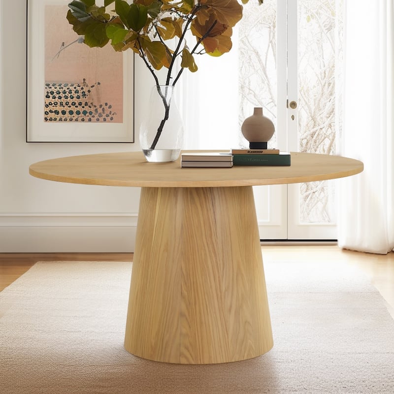 52" Solid Oak Round Pedestal Dining Table - Oak