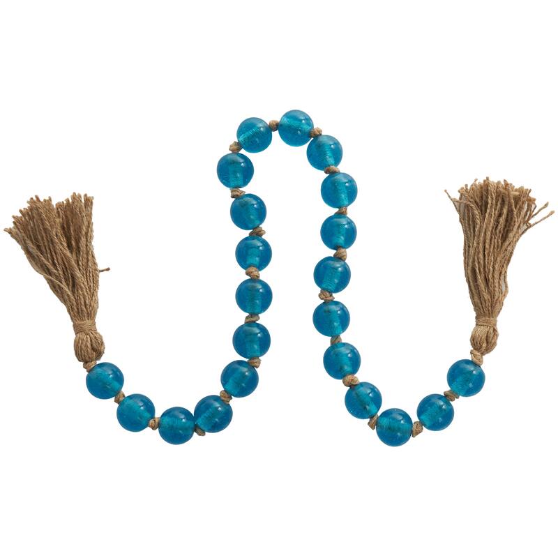 Glass Handmade Round Frosted Beaded Garland with Tassel with Knotted Brown Jute