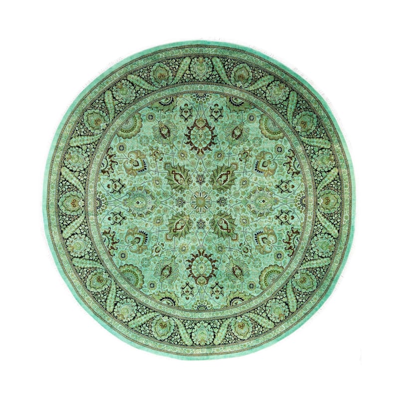 Overdyed One-of-a-Kind Hand-Knotted Area Rug - Green - 9' 1" x 9' 1"