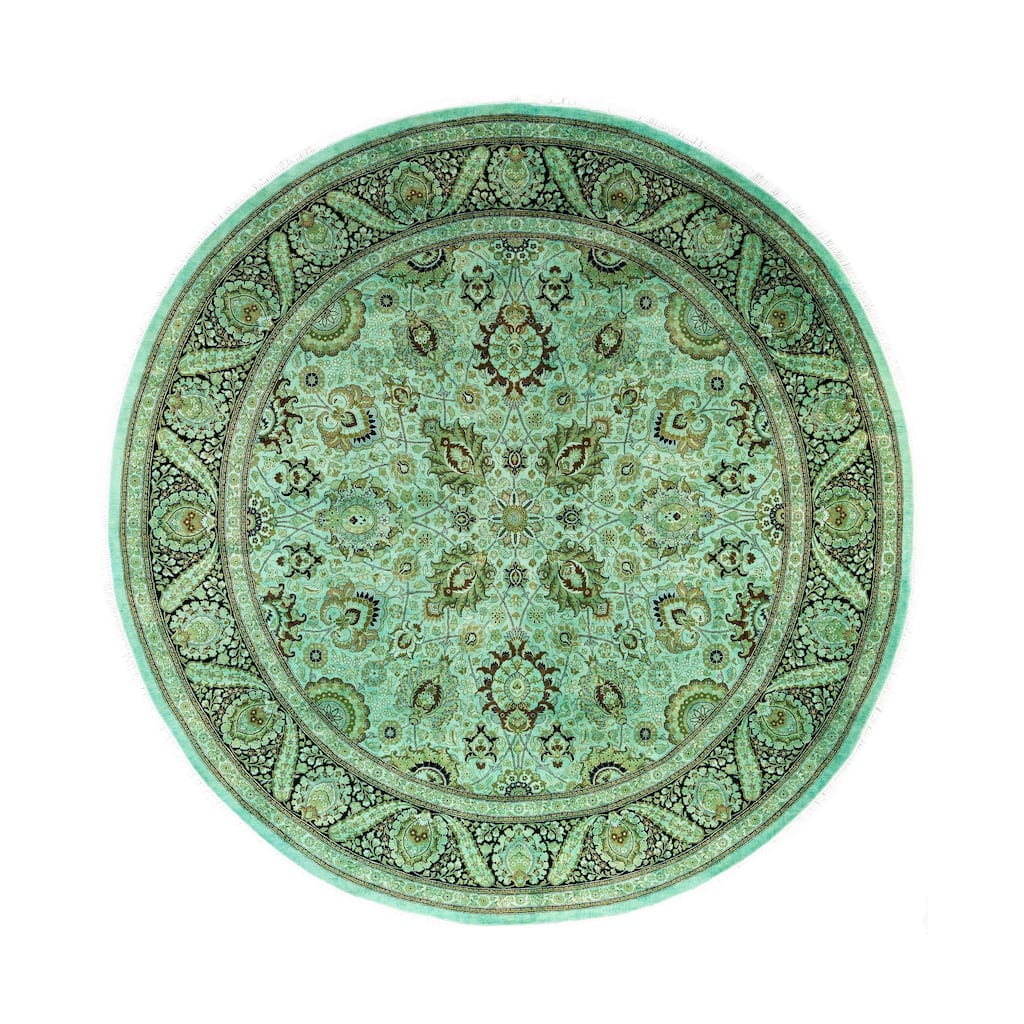 Overdyed One-of-a-Kind Hand-Knotted Area Rug - Green - 9' 1" x 9' 1"