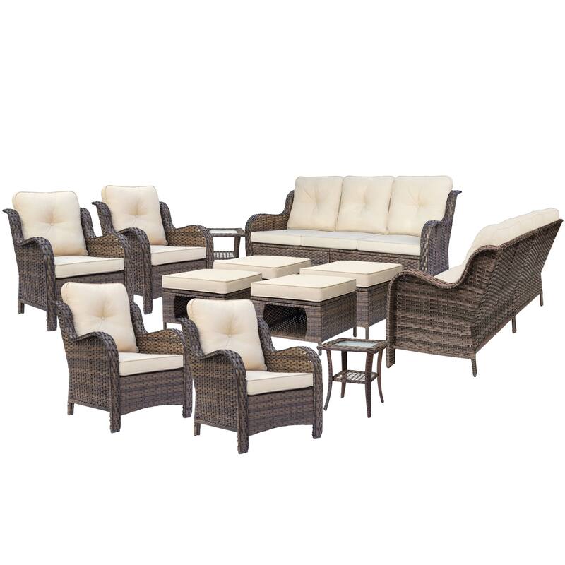 Wicker Outdoor Patio Conversation Deep Seating Sofa Sets with Cushions