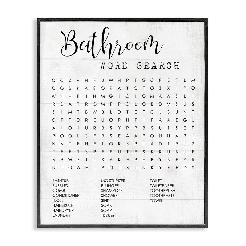 Stupell Bathroom Word Search Fun Family Word Design Framed Wall Art, Design By Artist Daphne Polselli - Black