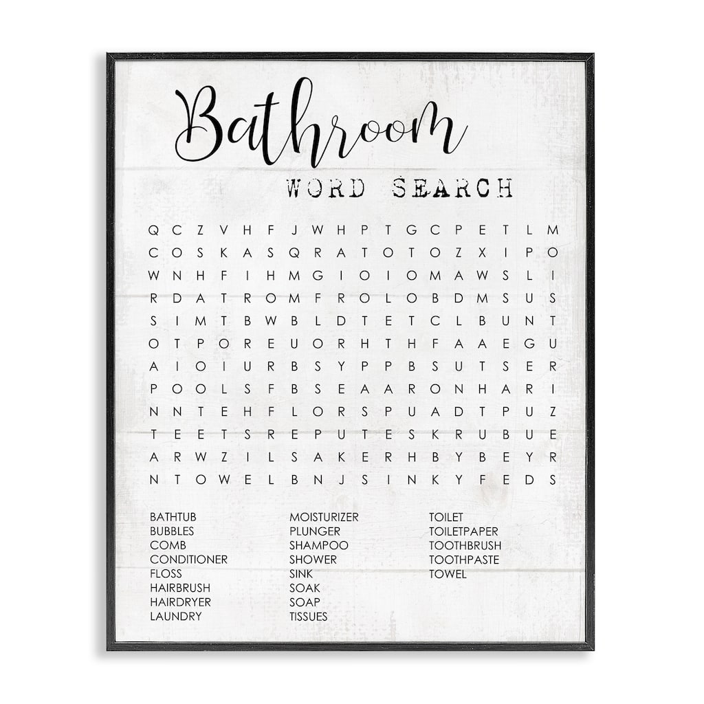 Stupell Bathroom Word Search Fun Family Word Design Framed Wall Art, Design By Artist Daphne Polselli - Black