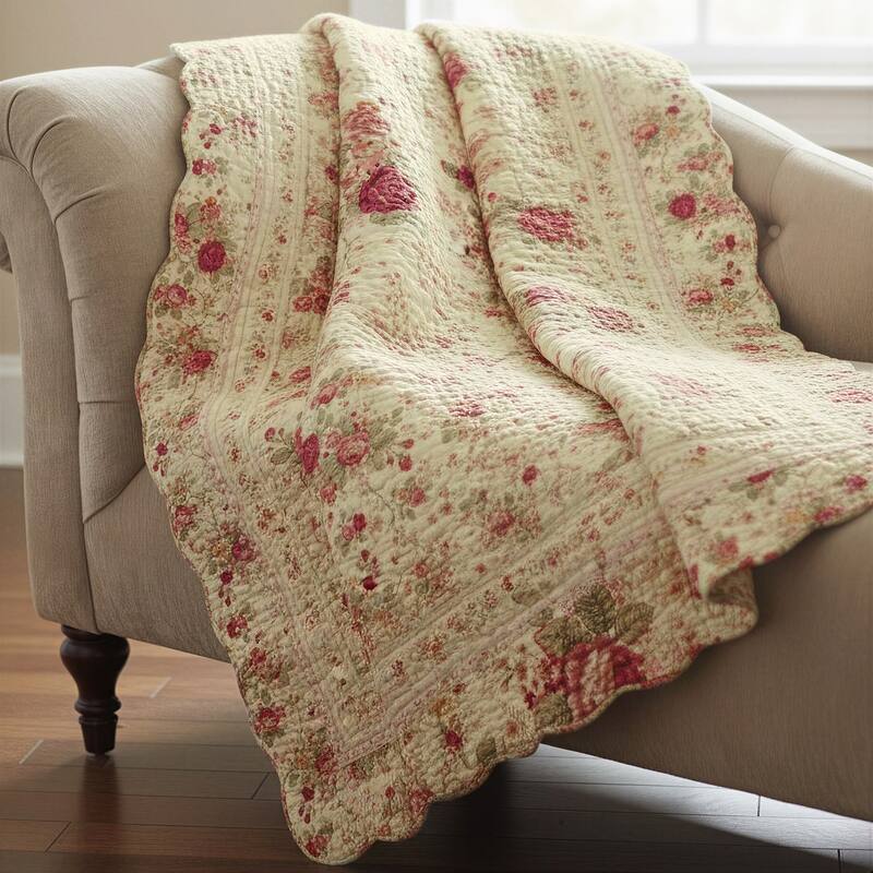 Greenland Home Fashions Antique Rose 100-Percent Cotton Quilted Throw Blanket