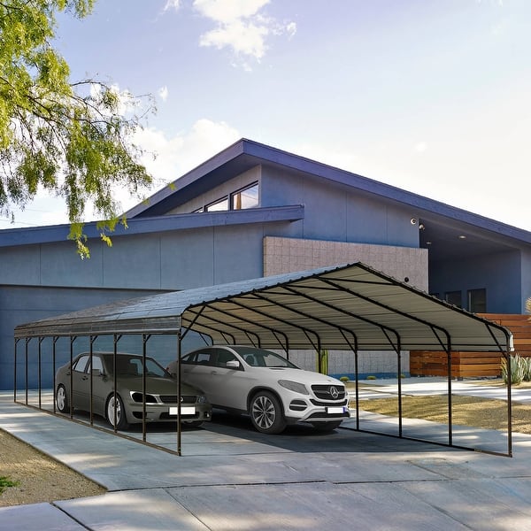 slide 2 of 83, Heavy-Duty Metal Carport with Upgraded Galvanized Steel Roof – Ideal Shelter for Cars, Boats, and Tractors 20'x40' - Curved Roof