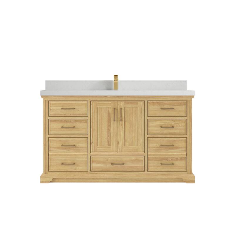 Willow Collections 60 in. W x 22 in. D Charlotte Teak Single Sink Bathroom Solid Teak Vanity with Countertop