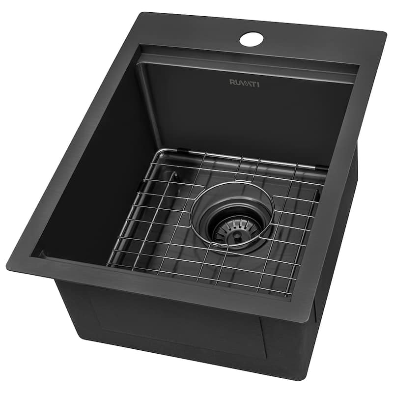 Ruvati 15 x 20 inch Gunmetal Black Stainless Steel Workstation Bar Sink Topmount - RVH8210BL