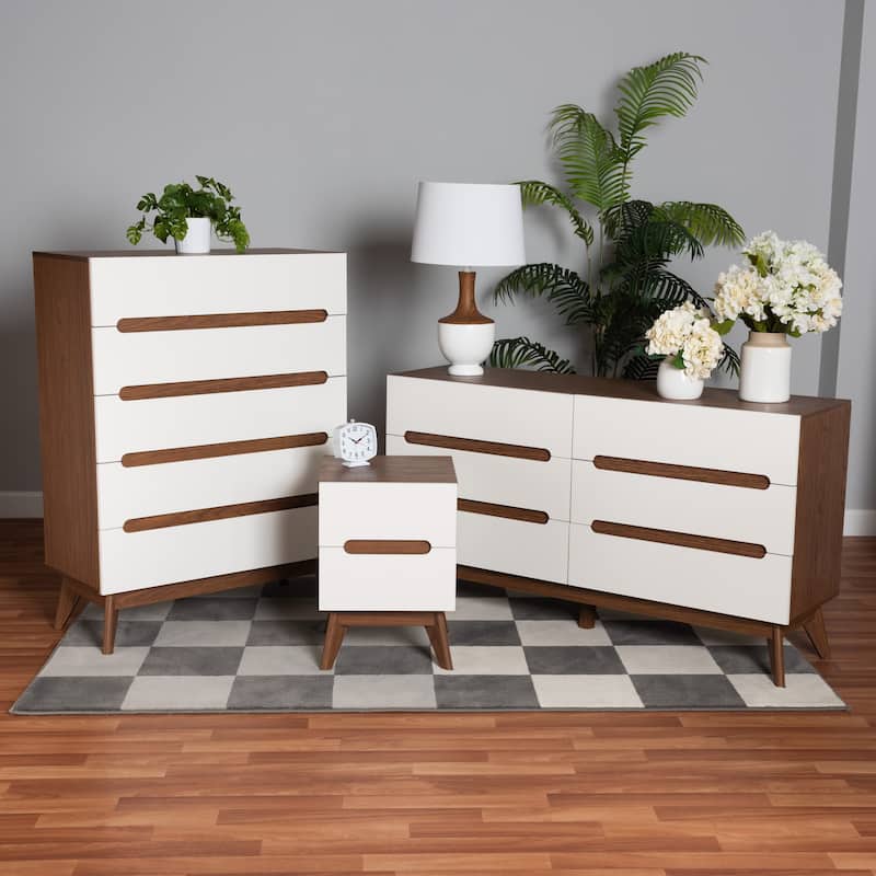 Calypso Mid-Century Modern Two-Tone White and Walnut Brown Finished Wood 3-Piece Storage Set