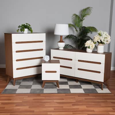 Calypso Mid-Century Modern Two-Tone White and Walnut Brown Finished Wood 3-Piece Storage Set