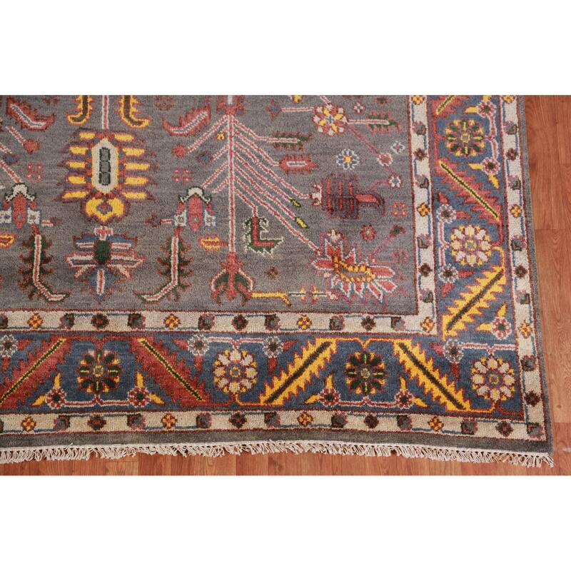 Hand Knotted Oriental 100% Wool Carpet Traditional Geometric Greys & Charcoal Heriz (serapi) Area Rug - 9' 10'' X 7' 11''