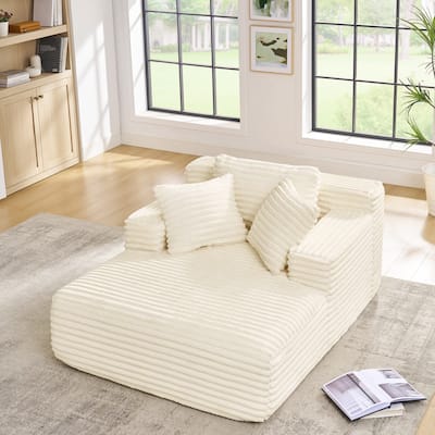 Fluffy Corduroy Upholstered Cloud Chaise Lounge Sofa Bed, Versatile Foam Compressed Deep Seat Couch with Pillows