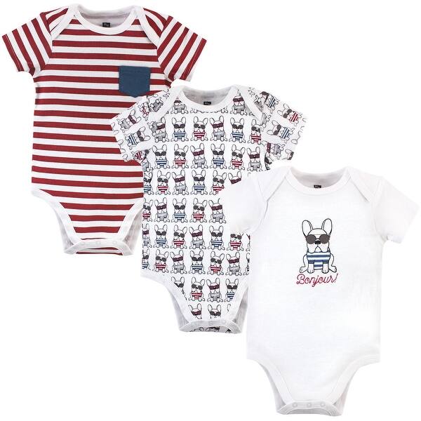 slide 1 of 1, Hudson Baby Infant Boy Cotton Bodysuits 3pk, French Dog 0-3 Months - French Dog
