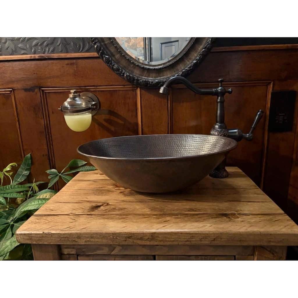 17" Oval Copper Vessel Sink, 13" Faucet & LT Drain - 17" x 12.5" x 5"