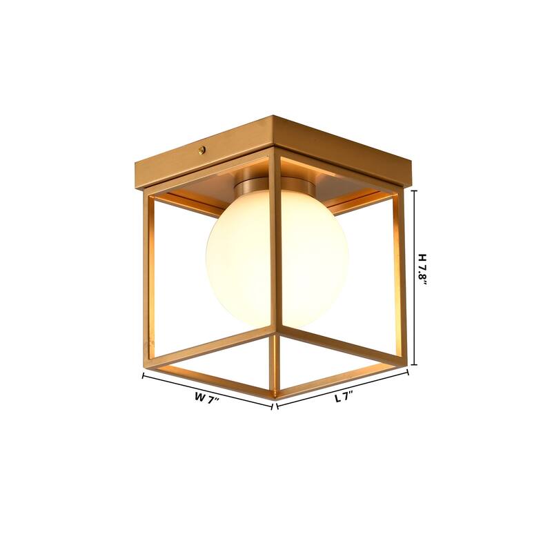 1-Light Brass Flush Mount With A White Glass Shade