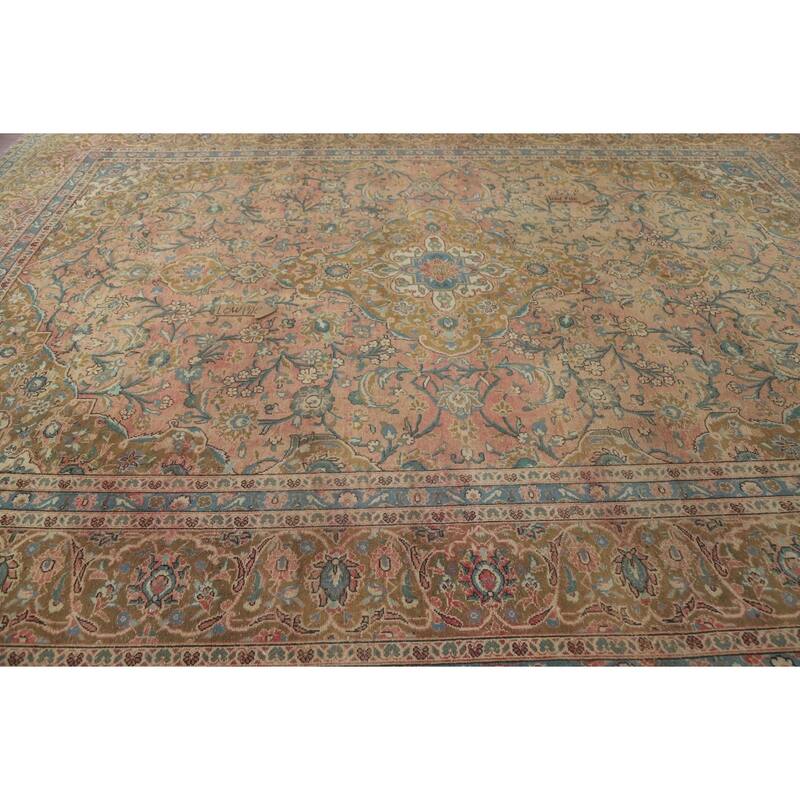 Hand Knotted Oriental 100% Wool Carpet Traditional Floral Pink Kashan Area Rug - 13' 1'' X 9' 8''