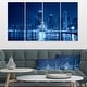 preview thumbnail 16 of 15, Designart 'Blue Chicago Skyline Night' Cityscape Photo Large Canvas Print - Blue 48 in. wide x 28 in. high - 4 Panels