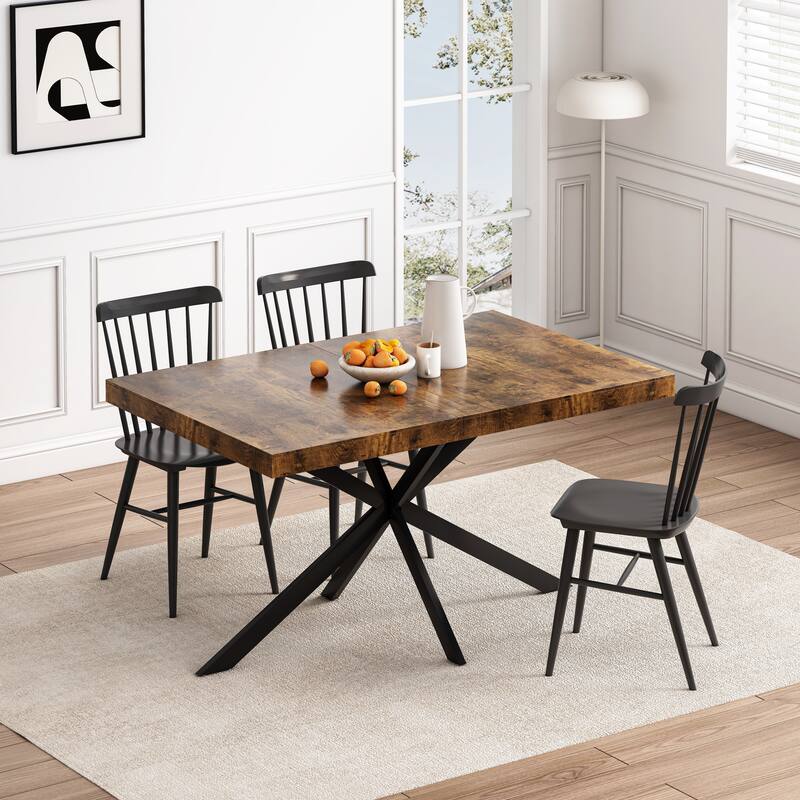 Vintage Rectangular Stretch Dining Table With Black Embossed Center Plate