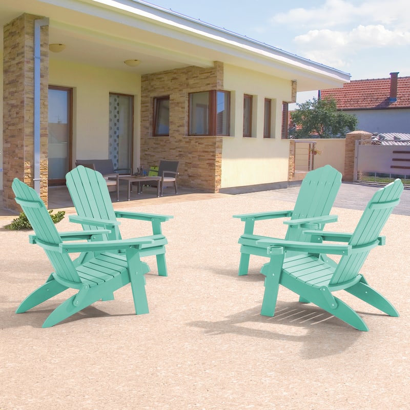 Bonosuki Set of 4 Folding Adirondack Chair Patio Fire Pit Chair - Light Green