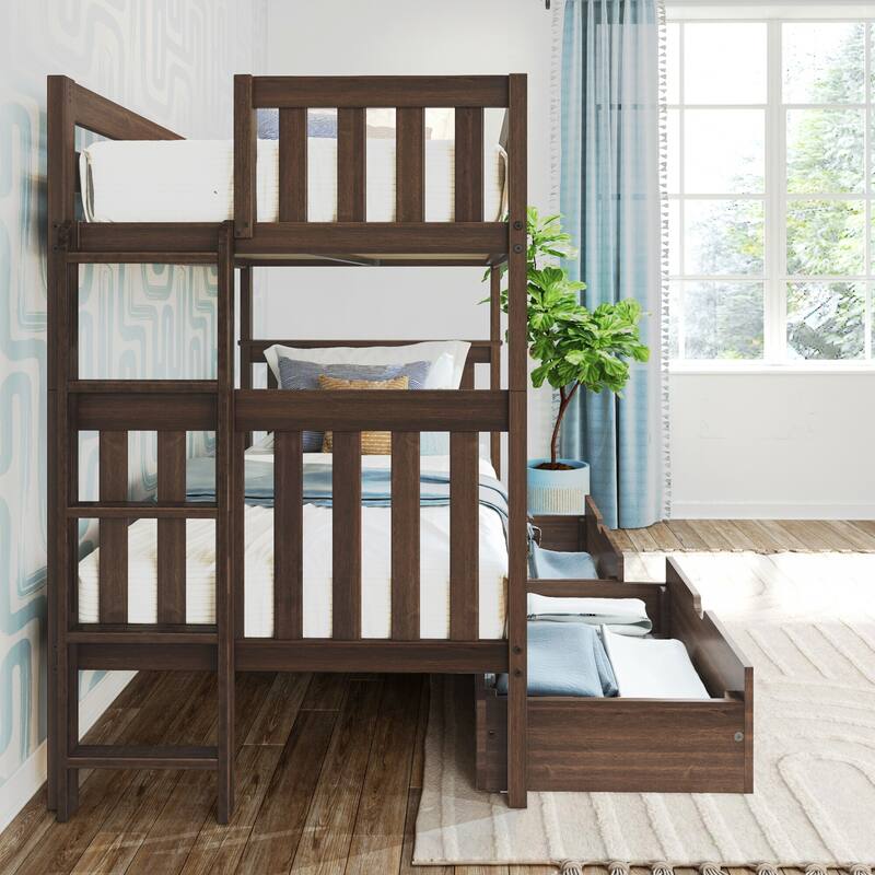Max and Lily Twin over Twin Bunk Bed with Ladder and Storage Drawers