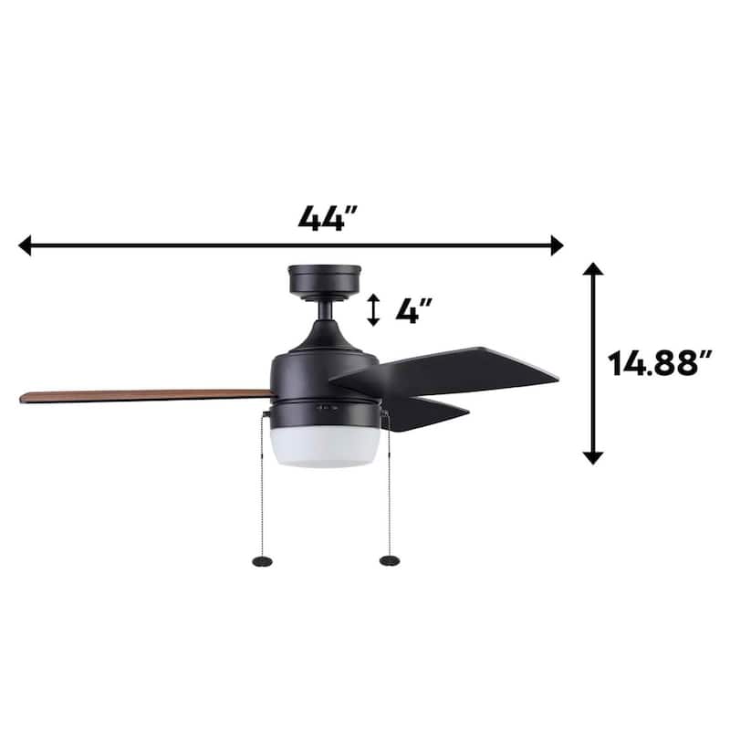 44" Honeywell Barcadero Matte Black Contemporary Indoor LED Ceiling Fan with Light, Pull Chain