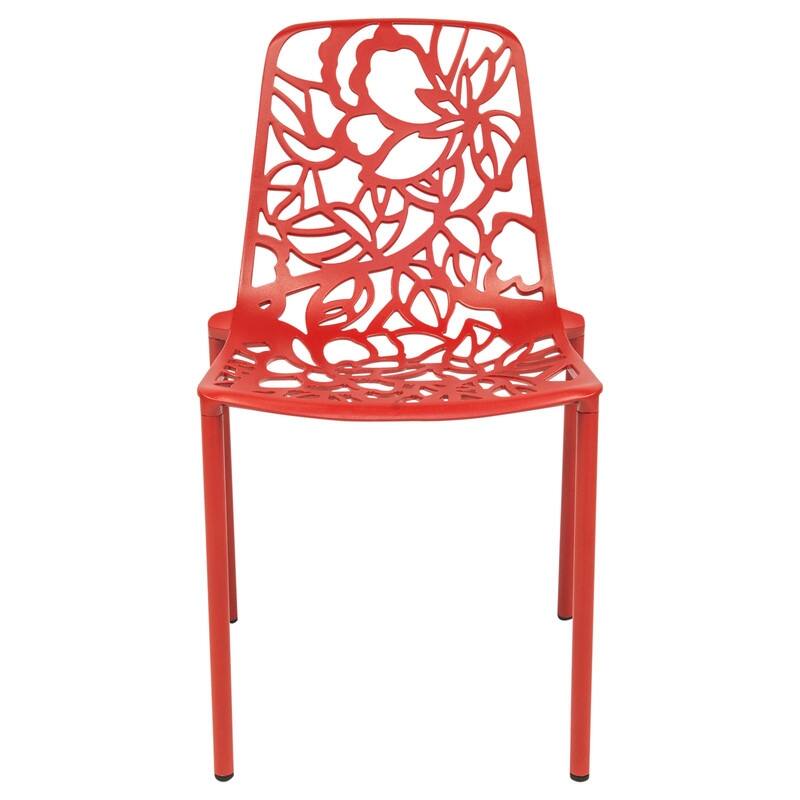 Devon Stackable Outdoor Aluminum Dining Chair with Floral Cutout, UV-Protected, Weather-Resistant Patio Seating