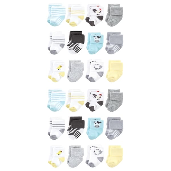 slide 1 of 1, Hudson Baby Cotton Rich Baby Terry Socks 24-Pack, Farm 0-6 Months - Farm