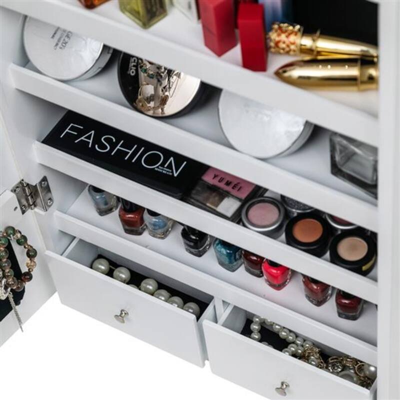 Jewelry Storage Mirror Cabinet with Drawers and LED Lights - 14.6 x 3.9 x 42.5