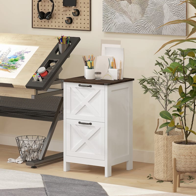 HOMCOM 2 Drawer Vertical File Cabinet with Silent Slides,Farmhouse Filing Cabinet with Barn Doors for A4/Letter Size