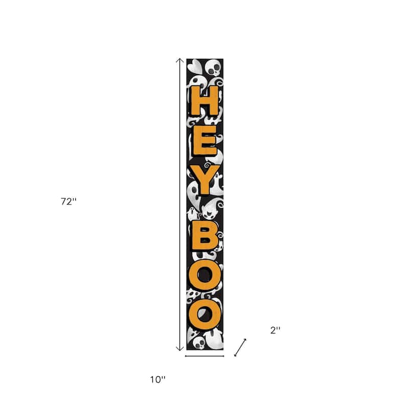 HomeRoots 72" Black Orange And White Solid Wood Hey Boo Halloween Ghost Porch Sign