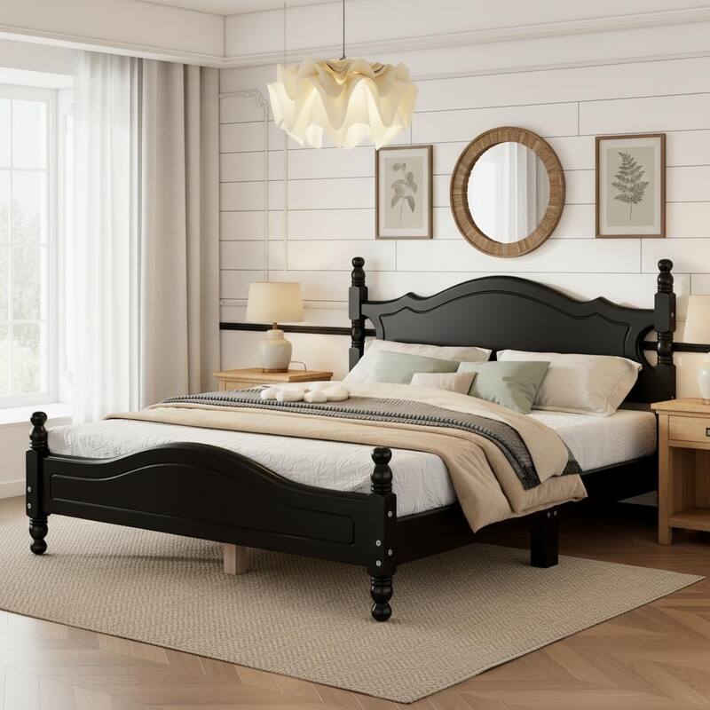 Solid Wood Platform Bed Frame by Harper&Bright Designs - Black - Queen