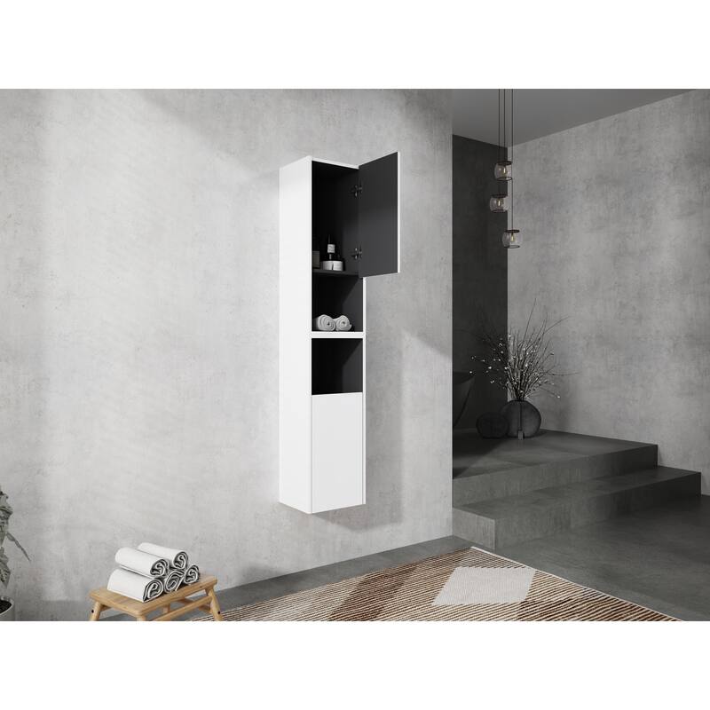 Modern Wall-Mounted Bathroom Side Cabinet with Soft-Close Doors, Floating Design, 6 Storage Compartments, 12-Inch Width - 11.81X59 in 12" White-SC00212-K*2 - White + Plywood
