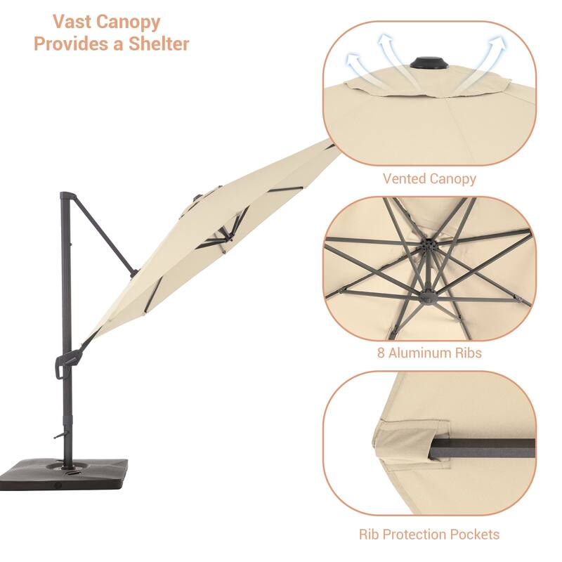 BONOSUKI Outdoor 11Ft UV Protection Patio Cantilever Umbrella w/Base