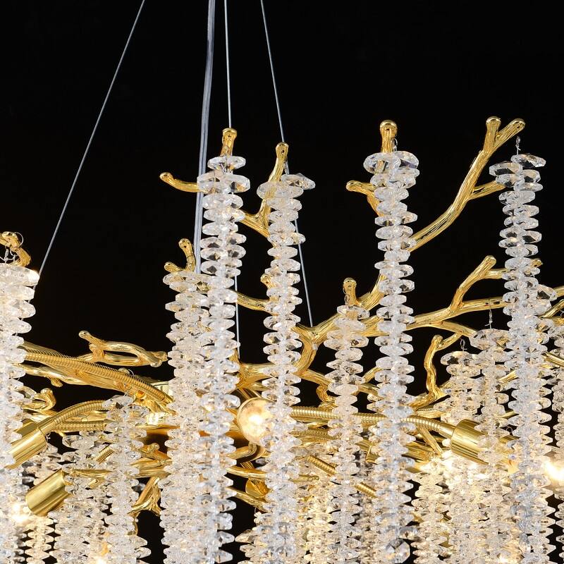 Golden Crystal Branch Chandelier Luxury Adjustable Lighting for Grand Entryways