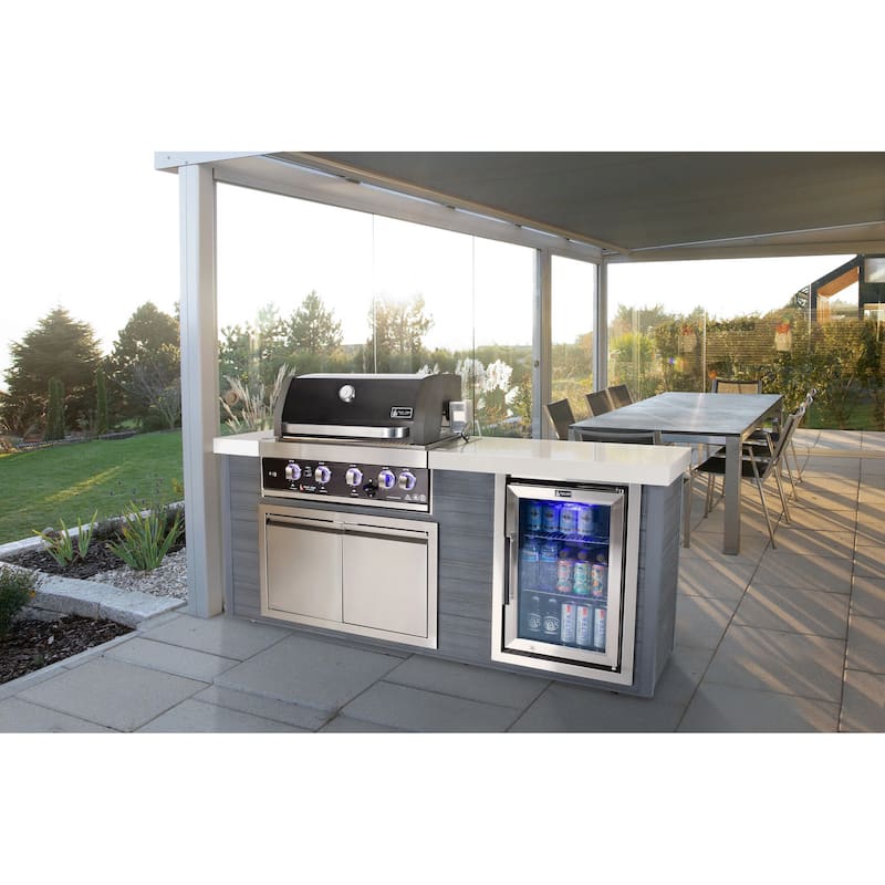Mont Alpi MA400-AWBSS Artwood Polyethylene Frame 4-burner Black Stainless Steel Outdoor Kitchen Island Grill + Refrigerator