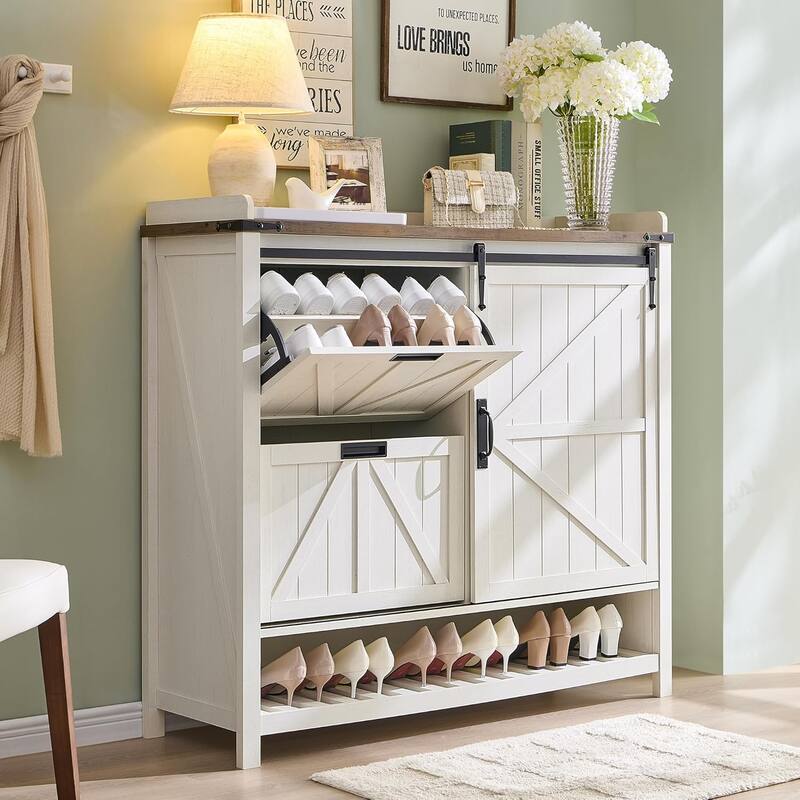 Farmhouse Shoe Storage Cabinet, Shoe Organizer, Shoe Rack Cabinet