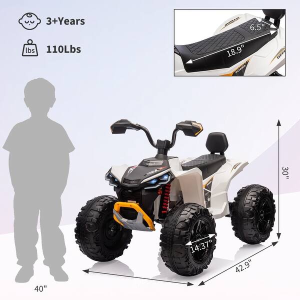 dimension image slide 0 of 4, 24V 2-Seater Ride On ATV for Kids, Electric Off-Road Vehicle with Powerful Motor, LED Lights, Music