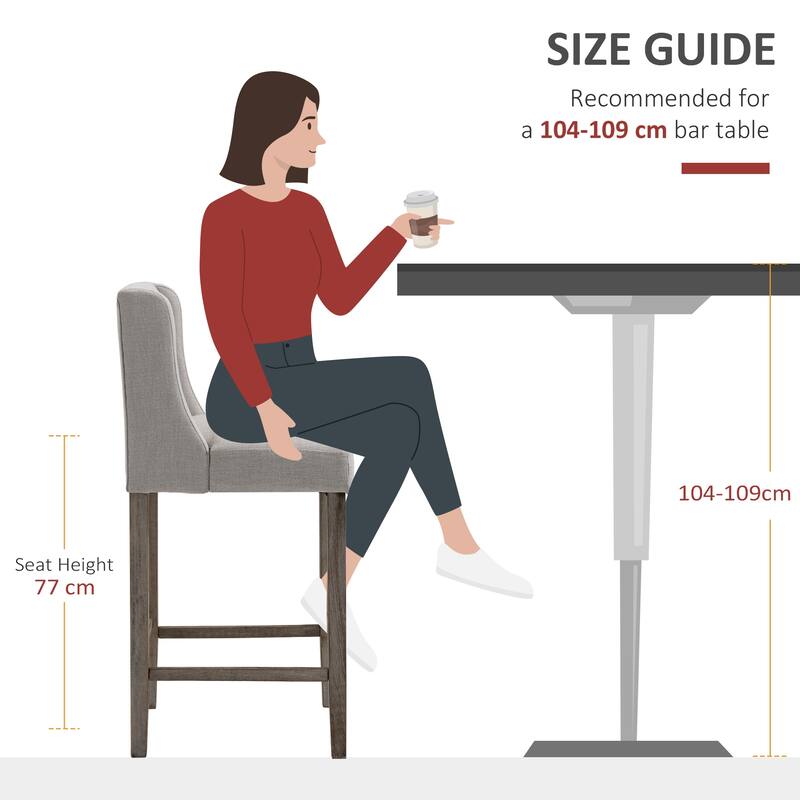 HOMCOM Modern Bar Stools Set of 2 with Tufted Upholstered, Pub Chairs with Back, Rubber Wood Legs for Kitchen, Dinning Room