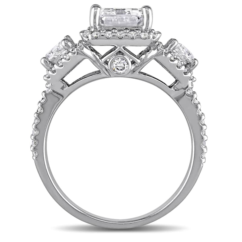 Miadora 3 3/4ct TDW Emerald Cut, Trapezoid and Round Diamond Halo Engagement Ring in 14k White Gold
