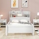 preview thumbnail 1 of 10, Wood Twin Platform Bed with LED Light, Storage Headboard, and Guardrails White