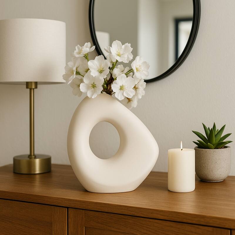 Sagebrook Home Lopsided Open Cut Out Vase - White - 11.0"