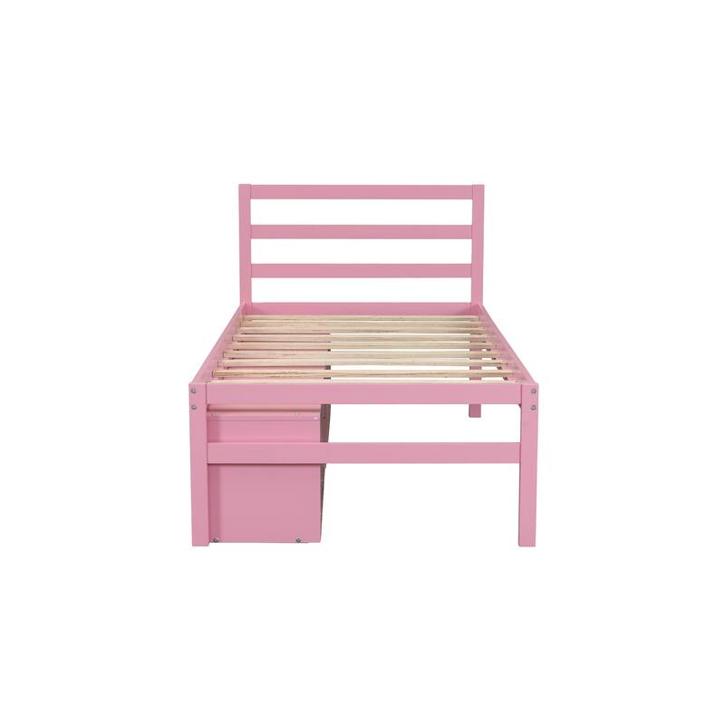 Full Size Solid Wood Bed Frame with Customizable Storage Shelves and Built-In Drawers, No Box Spring Needed