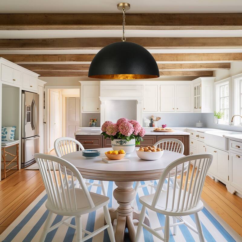 Modern Industrial 1-Light Oversized Black Gold Pendant Semi-Circular Design Chandelier for Dining Room