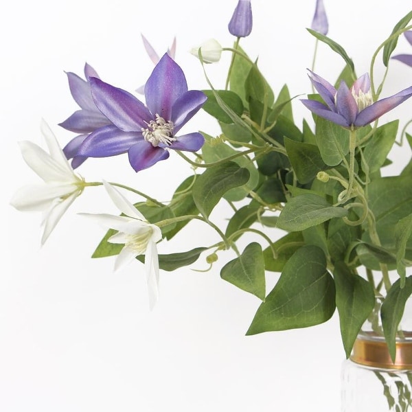FloralGoods Luxury Silk Clematis Stem in Purple or White 28" Tall