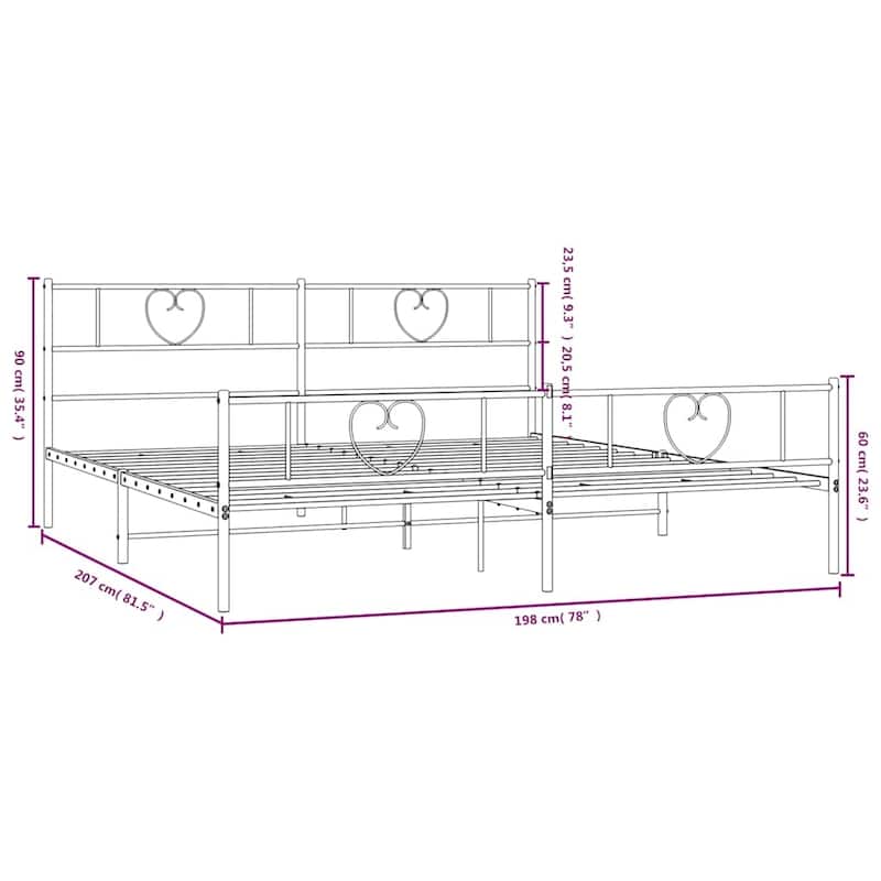vidaXL King Metal Bed Frame with Headboard, White, No Mattress - 81.5" x 78" x 35.4"