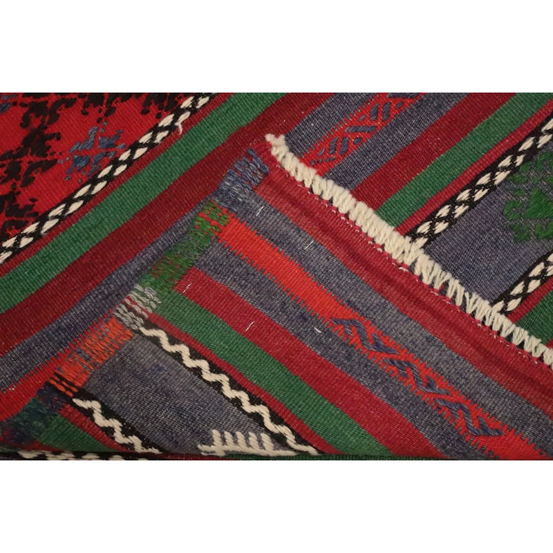 Hand Woven Oriental 100% Wool Carpet Southwestern Tribal Red Kilim Area Rug - 12' 0'' X 6' 5''
