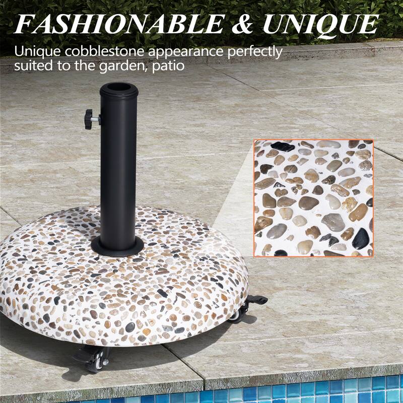 45LBS Patio Umbrella Stand Concrete-cobble Finish Swivel Wheels Adjustable Knob