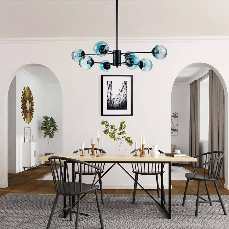 8-Light Modern Sputnik Glass Bubble Chandelier Cluster Glass Globe Pendant with Gradient Blue Glass Shade