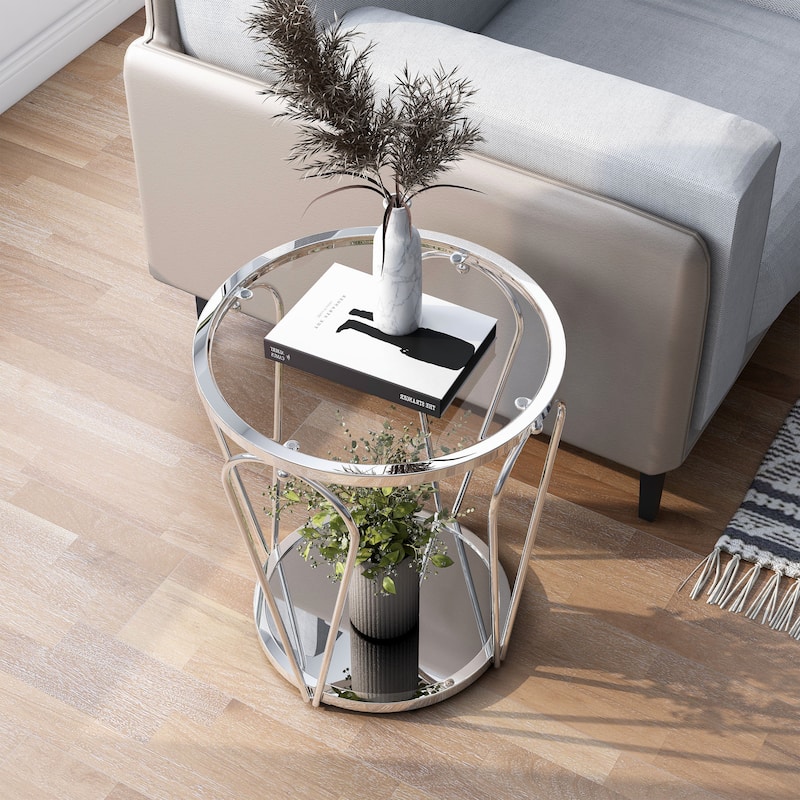 Gables Glam 20-inch Glass Top 1-Shelf End Table by Furniture of America