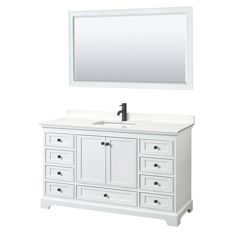 Wyndham Collection WCS202060S-QTZ-UNSM58 Deborah 60" Free Standing - White / White Quartz Top / Matte Black Hardware