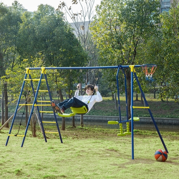 Kids Outdoor Garden Swings Seat Seesaw Set Frame Childrens Toys Fun Playground 